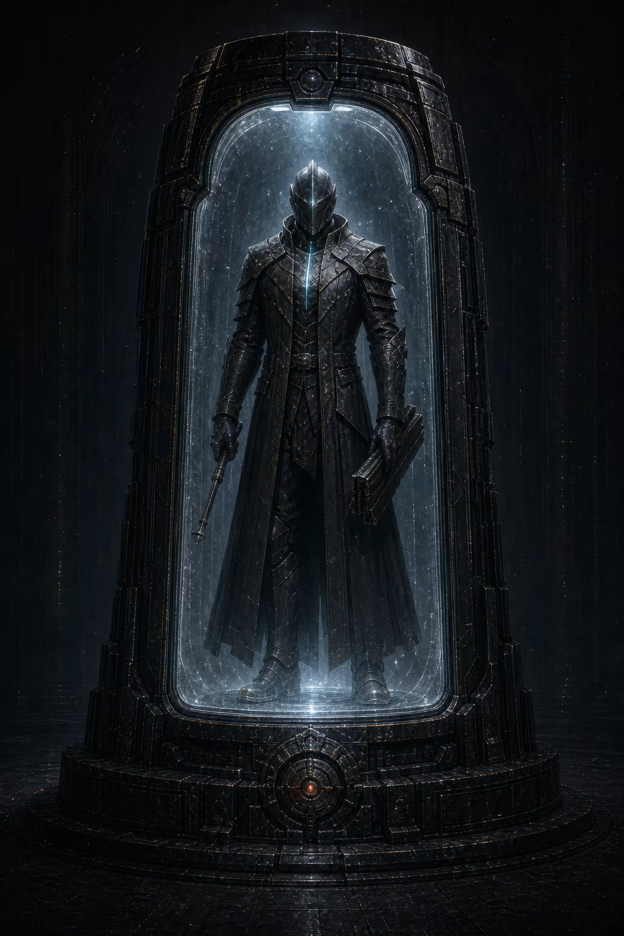 Cael, the marshal VAUNOR identity, presented inside an archive vessel.