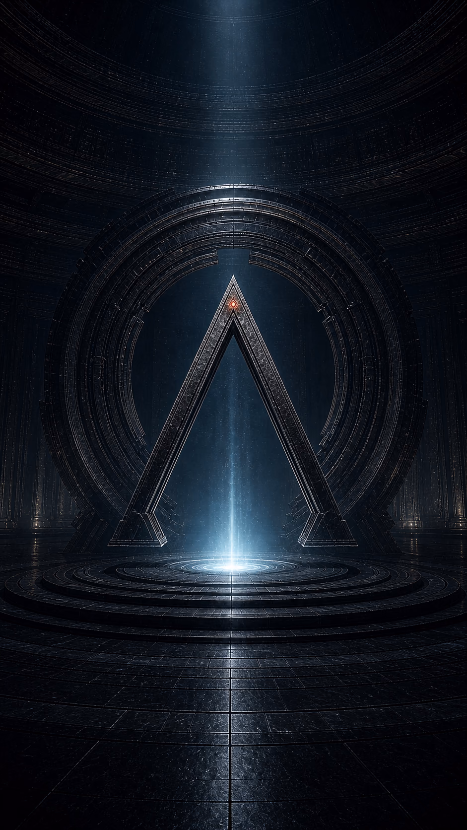 A monumental empty aperture inside VAUNOR's central reliquary.