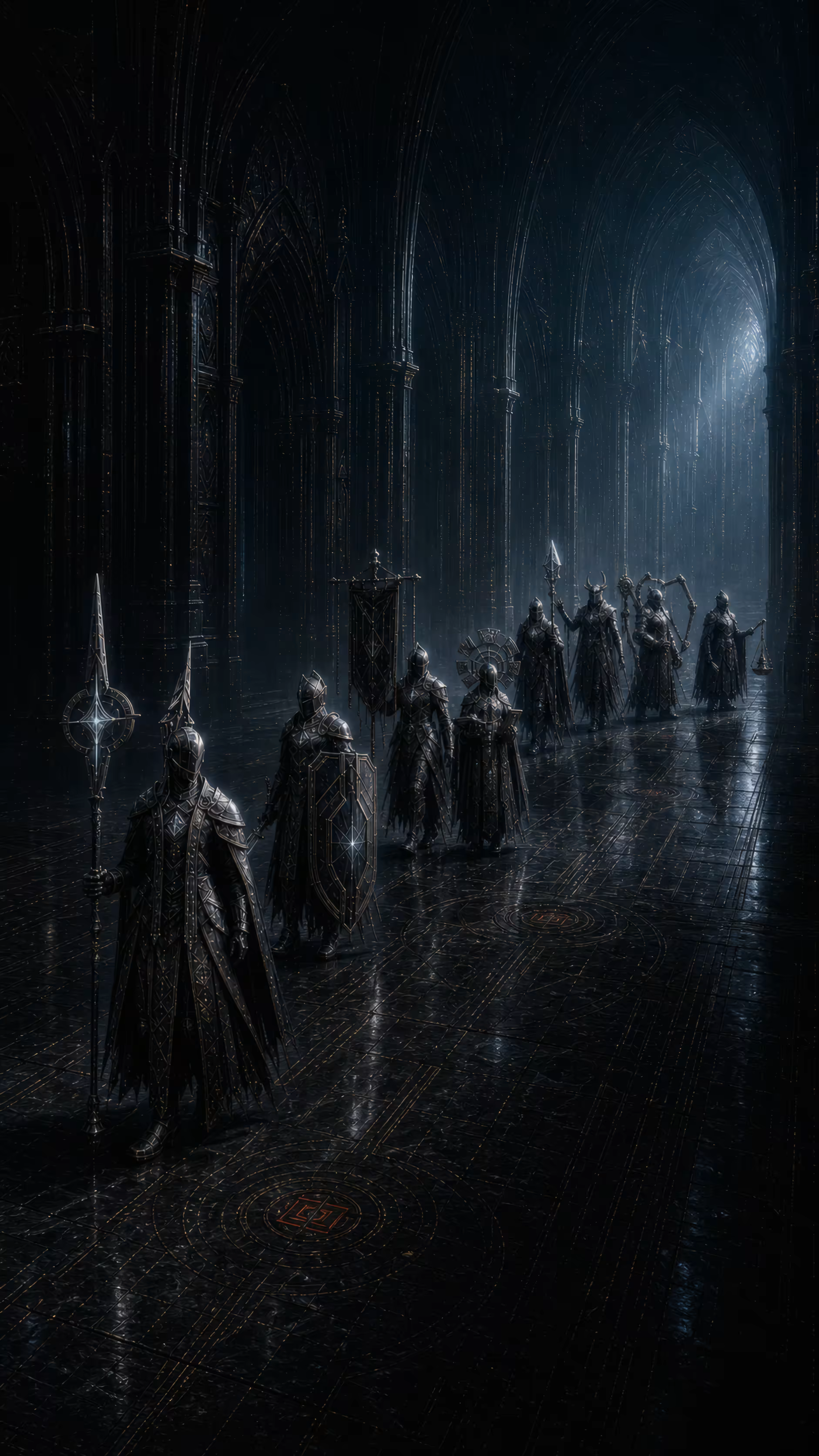 Nine distinct VAUNOR identities moving through one archive procession.
