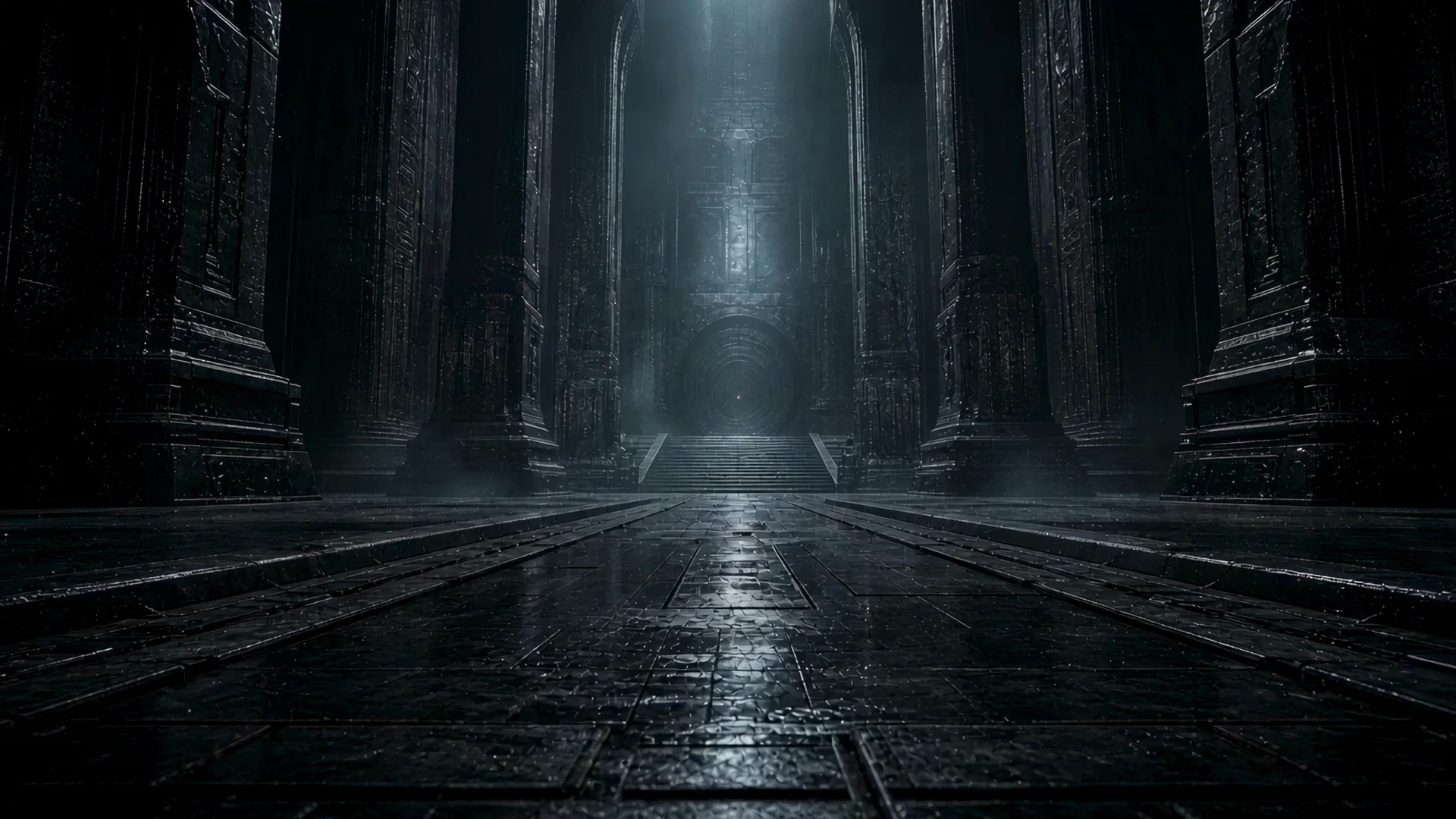 A monumental empty aperture inside VAUNOR's central reliquary.
